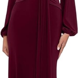 Betsy & Adam Women's Petite Long Sleeve V-Neck Stretch Wrap Knot Dress