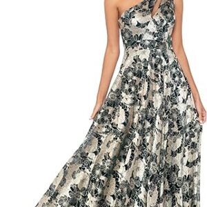 Betsy & Adam Women's Long Sleeveless One Shoulder Metallic Print Gown
