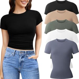 CERDR 5 Pack Womens T Shirts Crew Neck Short Sleeve