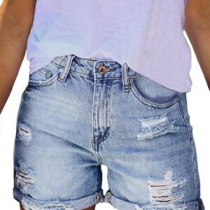Pink Queen Women's High Waisted Denim Shorts Casual Ripped
