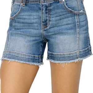 Risen Women's High Rise Seam Detailed Raw Edge Denim Shorts